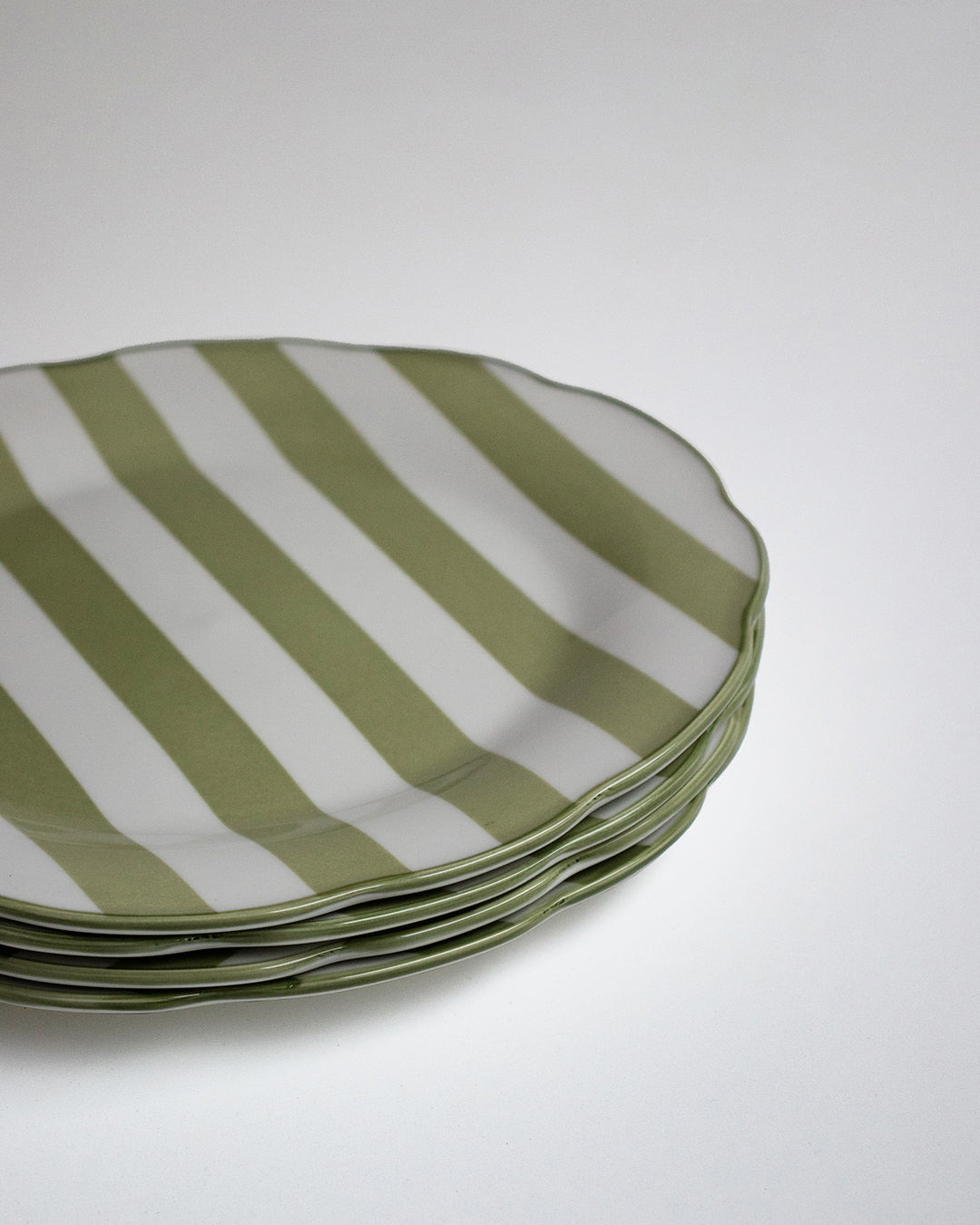 Stripe Porcelain Dinner Plate Green (Set of 4)
